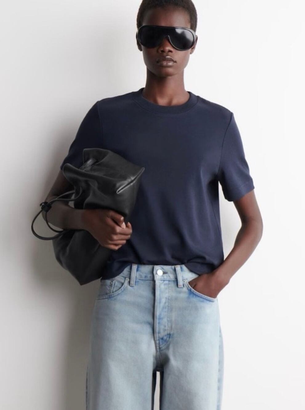 COS Women's Clean Cut Cotton T-Shirt in Navy Blue